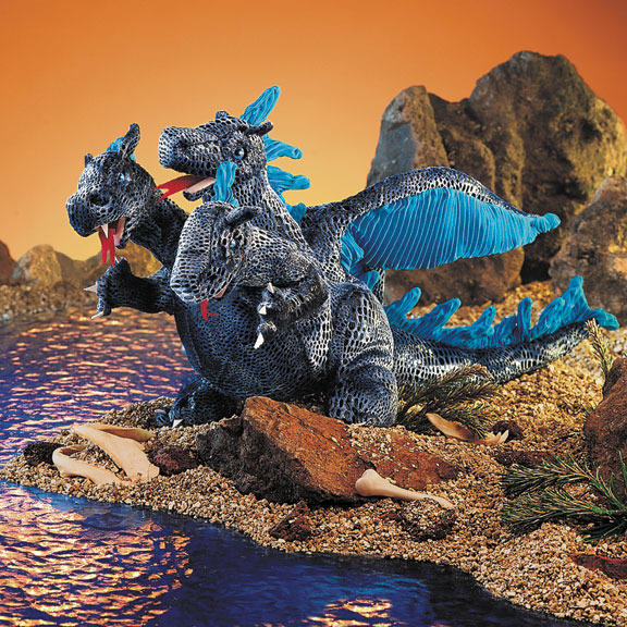 Blue Three Headed Dragon Hand Puppet